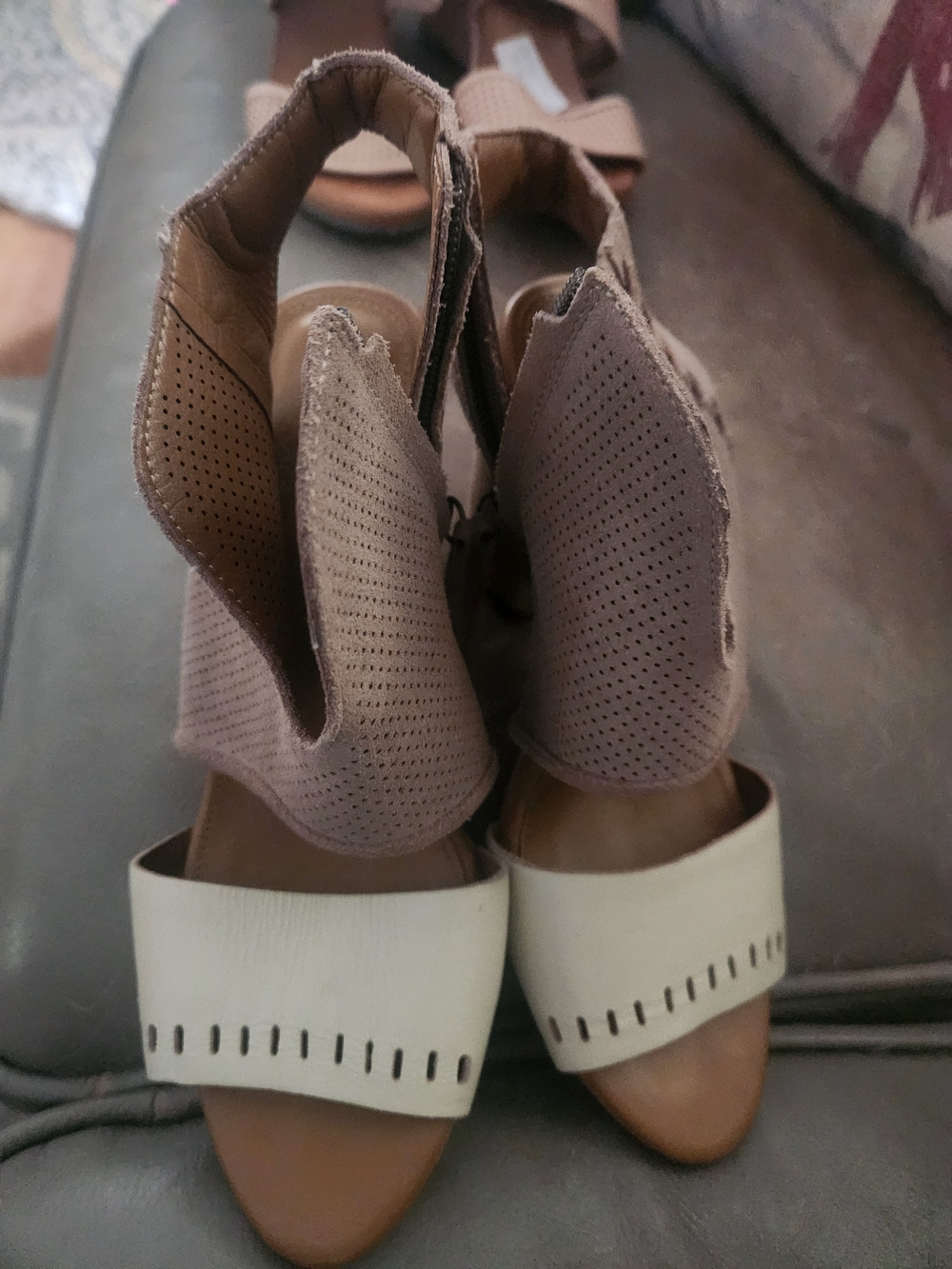 Women’s Open-Toe Ankle Cuff Sandals in Taupe and Cream